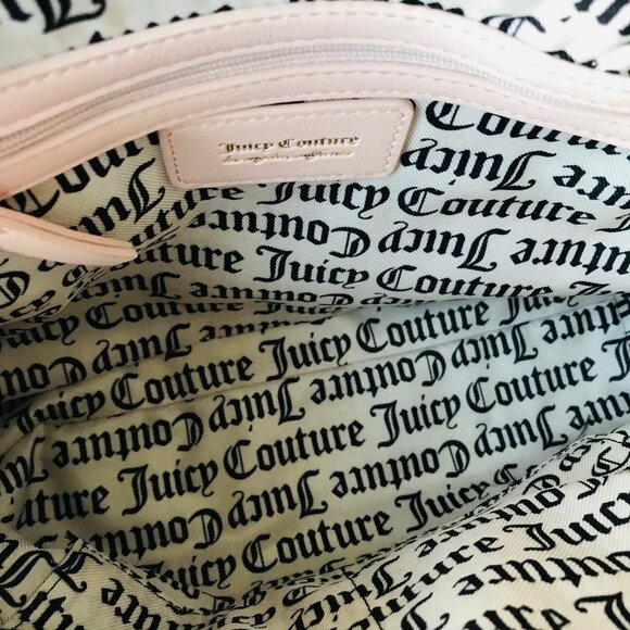 Juicy Couture HERITAGE SATCHEL Velour & Faux leather  w pouch Crystal /Pink Clay - Picture 9 of 12